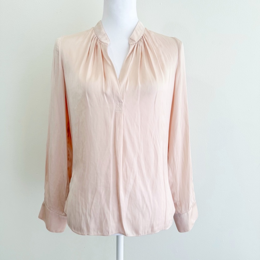 ZADIG & VOLTAIRE BLUSH LIGHT PINK TINK SATIN DRAPED LONG SLEEVE BLOUSE
